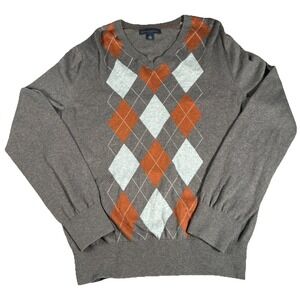 Banana Republic Men's M Cashmere Wool Cotton Nylon Blend Argyle V-Neck Sweater